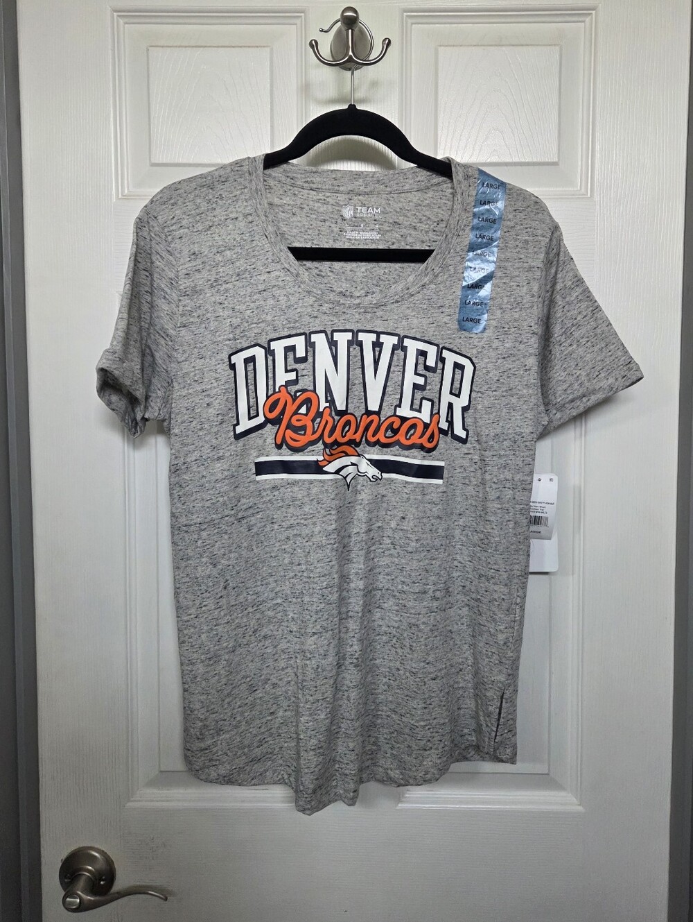 Denver Broncos Womens Gray Logo Tee Football Game Day NFL Fan Teams Sport Large